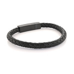 Matte Stainless Steel + Leather Bracelet // Black (L)