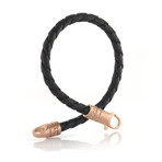 Leather + Designer Clasp Bracelet // Black + Rose Gold Plated (S)
