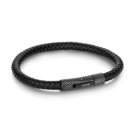Braided Leather + Push Clasp Bracelet // Black (S)