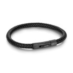 Braided Leather + Push Clasp Bracelet // Black (M)