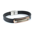 Cable + Leather Bracelet // Black + Rose Gold Plated (M)