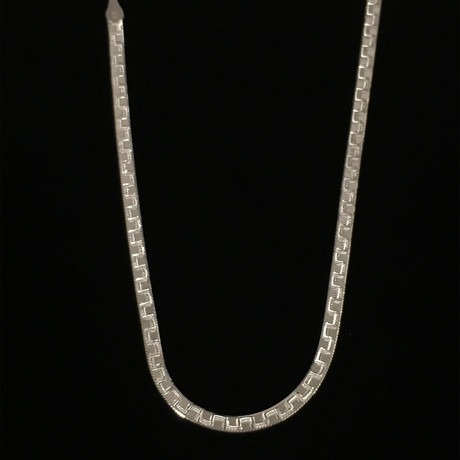 Solid 10K Gold Magic Herringbone + Greek Key Design Necklace // 3mm // White
