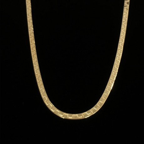 Solid 10K Gold Magic Herringbone + Greek Key Design Necklace // 3mm // Yellow