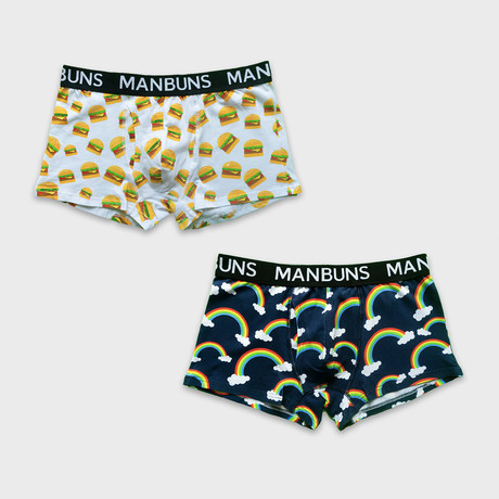 Cheesy Burgers + Somewhere Over The Rainbows // 2-Pack Boxer Trunks // Multicolor (Small)