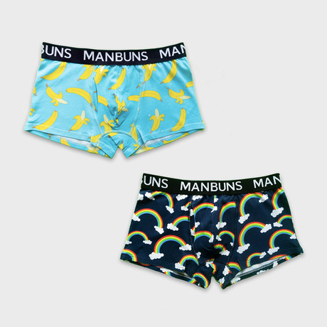 Gone Bananas + Somewhere Over The Rainbows // 2-Pack Boxer Trunks // Multicolor (Small)