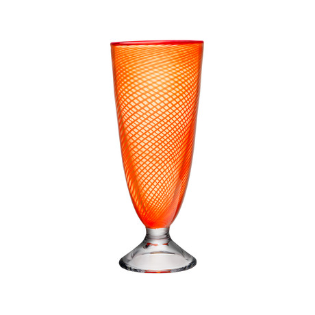 Kosta Boda // Red Rim Footed Vase // Orange