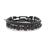 Willowbird // Rhinestone Beaded + Leather Bracelet // Black + Brown