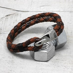 Polished Stainless Steel Hook Clasp Leather Bracelet // 11mm (Brown + Tan)