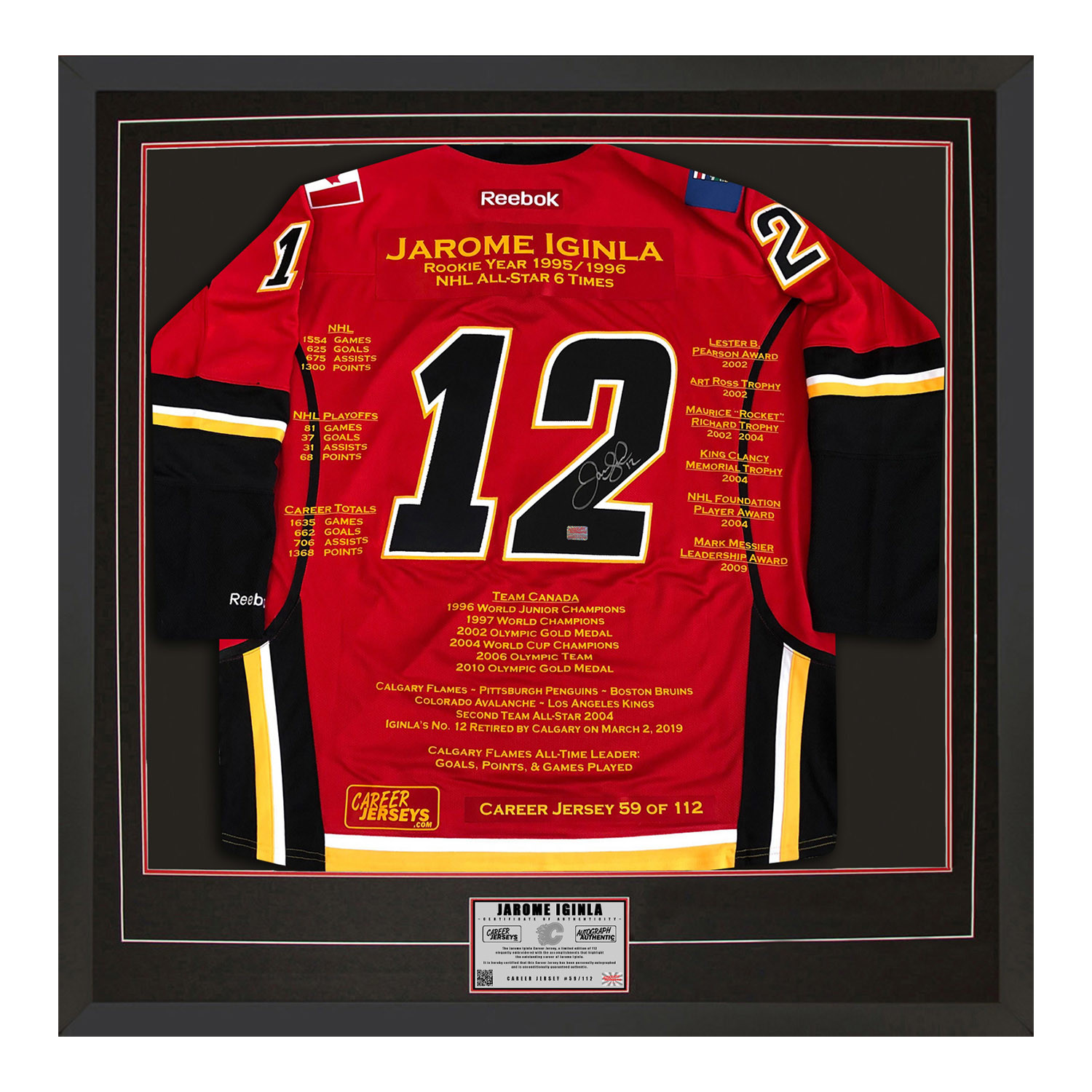 Jarome Iginla Hockey NHL Original Autographed Jerseys for sale