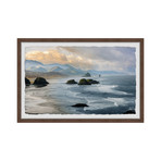 Haystack Rock Formations // Framed Painting Print (18"W x 12"H x 1.5"D)
