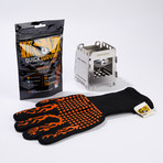3-Piece Bundle // Fire Safety Gloves + 12 Fire Starters + Mini Foldable Camping Stove