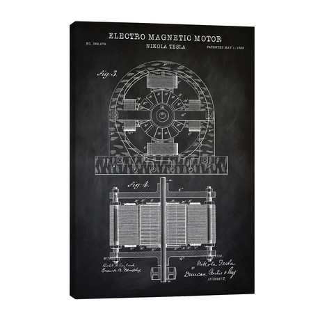Tesla Electro Magnetic Motor, Black // PatentPrintStore (26"W x 40"H x 1.5"D)
