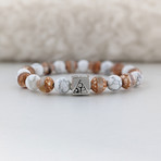 Faceted Agate + Howlite Bead Bracelet // Brown + White + Silver
