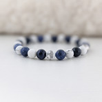 Sodalite + Howlite Bead Bracelet // Blue + White + Silver