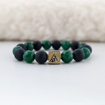 Green Agate + Black Agate Bead Bracelet // Green + Black + Gold