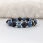 Regalite + Lava Bead Bracelet // Blue + Black + Gold
