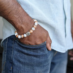 Faceted Agate + Howlite Bead Bracelet // Brown + White + Silver