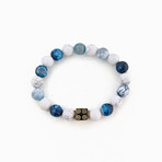 Crackle Agate + Howlite Bead Bracelet // Blue + White + Gold
