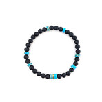Black Agate + Imperial Jasper Bead Bracelet // Blue + Black