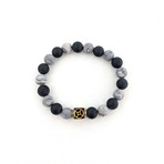 Netstone + Black Agate Bead Bracelet // Gray + Black + Gold