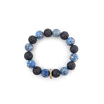 Regalite + Lava Bead Bracelet // Blue + Black + Gold