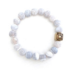 Weathered Agate Bead Bracelet // Gray + White + Gold