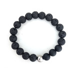 Lava + Onyx Bead Bracelet // Black + Silver