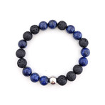 Lapis Lazuli + Lava Bead Bracelet // Blue + Black + Silver