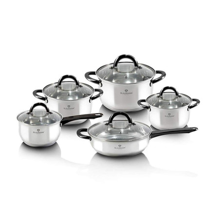 10-Piece Stainless Steel Blaumann Cookware Set (Silver, Black)