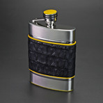 6 Ounce Flask (Black + Yellow Caiman Leather)