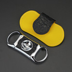 Precision Deep V Cutter in a Luxury Pouch (Black + Yellow Caiman Leather)