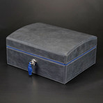 "Casita De Puro" Mini Humidor (Full Grain Gray Leather + Blue Ostrich Leather)