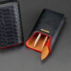Cedar-Lined 3 Cigars Case // Limited Edition // Black Embossed Python + Red Leather (Black Embossed Python/Red Leather)