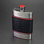 6 Ounce Flask // Limited Edition // Black Embossed Python + Red Leather