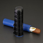 Single Cigar Tube (Black + Yellow Caiman Leather)