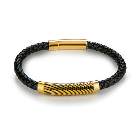 Premium Leather Bracelet + Gold Clasp // Black