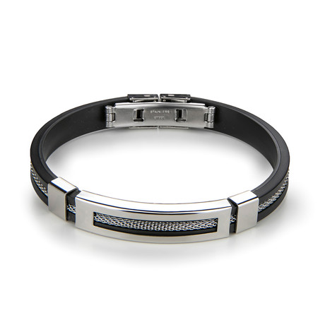 Silicone Bracelet + Silver Clasp // Black