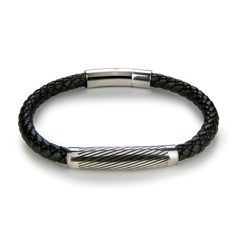 Premium Leather Bracelet + Silver Clasp // Black