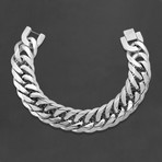 Beveled Cuban Curb Chain Bracelet (Silver)