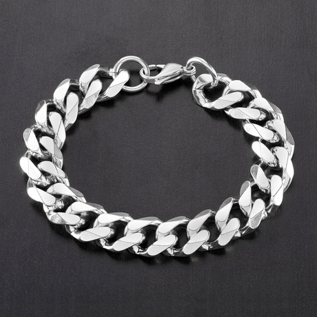 Stainless Steel Beveled Curb Chain Bracelet // Silver // 14mm
