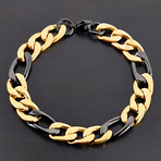 Polished Two-Tone Figaro Chain Bracelet // Black + Gold