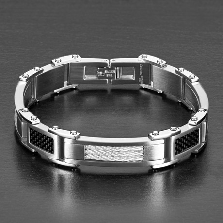 Cable Inlay Link Bracelet // Black + Silver // 12mm
