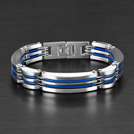 Brushed + Polished Link Bracelet // Blue + Silver