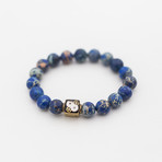 Regalite + Brass Bead Bracelet // Blue + White + Gold