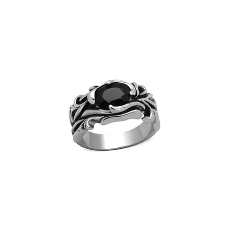 Jet Cubic Zirconia Ring V2 // Silver + Black (8)