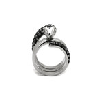 Black Crystal Coiled Snake Ring // Silver + Black (8)