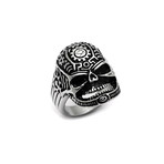 Ancient Mask Skull Ring // Silver + Black (12)