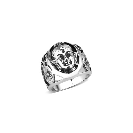 Buddha Mask Ring // Silver + Black (8)