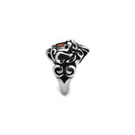 Garnet Cubic Zirconia Lion Head Ring // Red + Silver + Black (10)