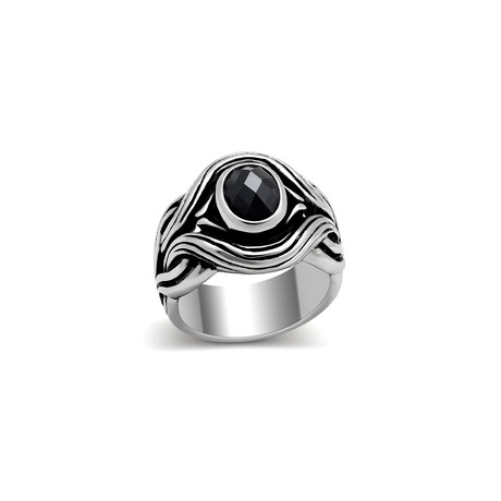 Jet Cubic Zirconia Ring V1 // Silver + Black (8)